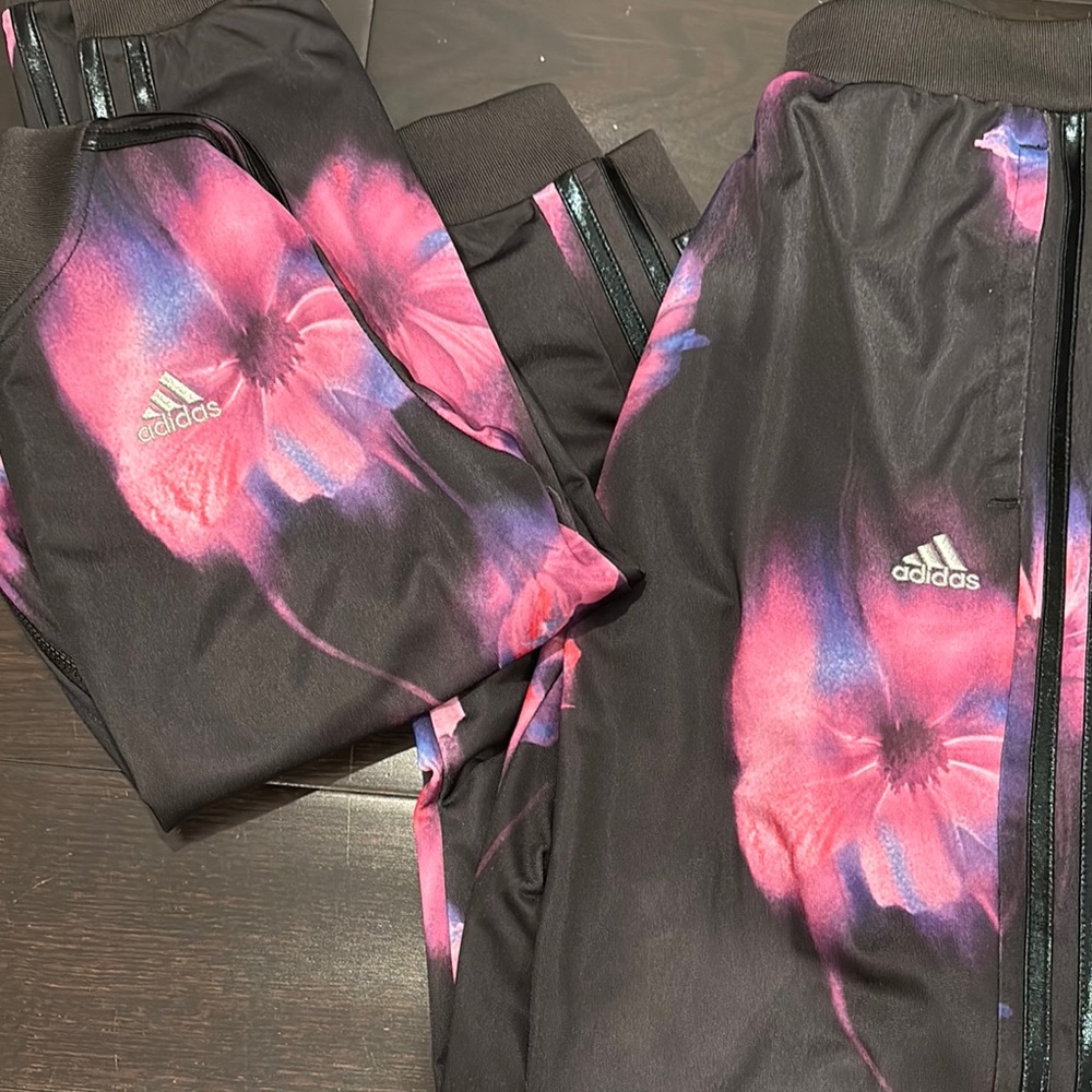 Adidas Kids Floral Track suit(Pants and Sweatshirt) - Black and Pink